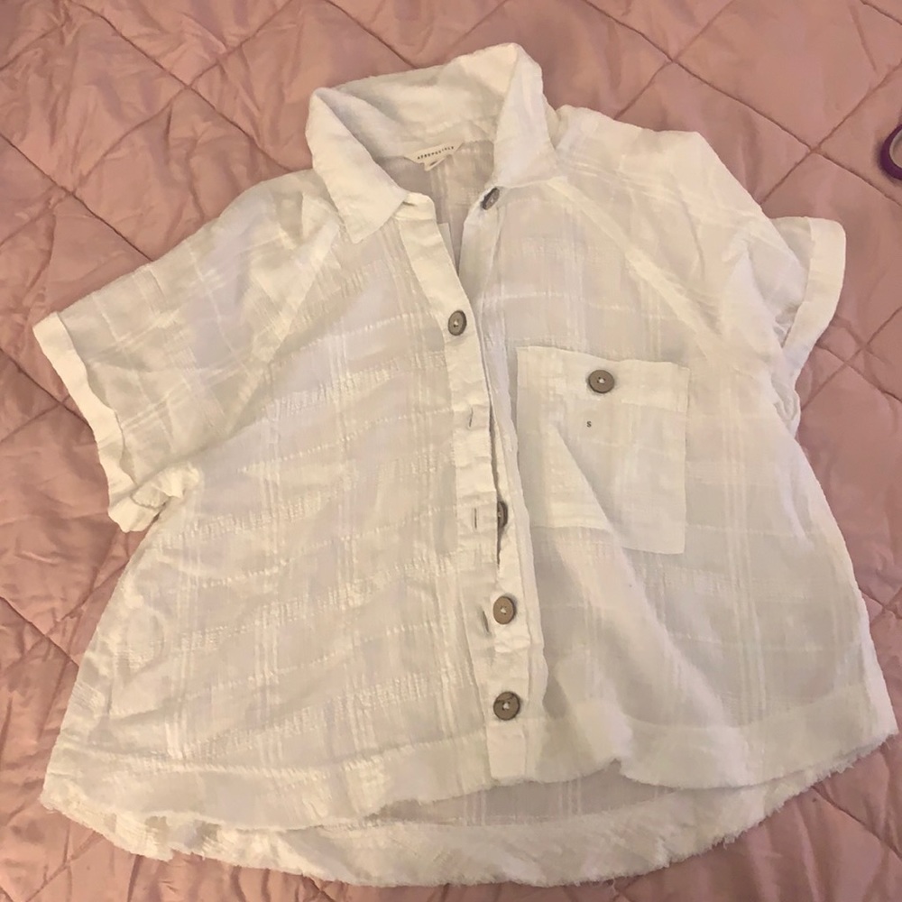 White shirt sleeve button up blouse